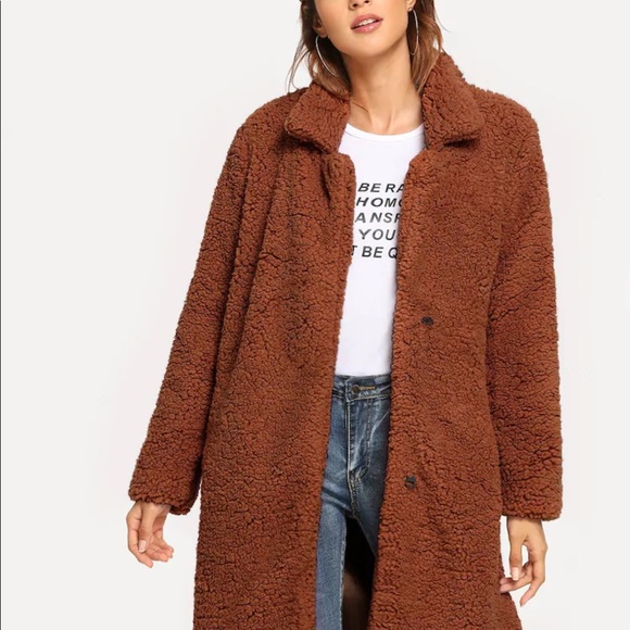 LAST ONE SALE Rust Long Teddy Coat w Pockets - Picture 5 of 6